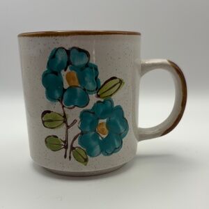 Vintage Blue Floral Ceramic Mug – Hand-Painted Stoneware – Speckled Farmhouse St